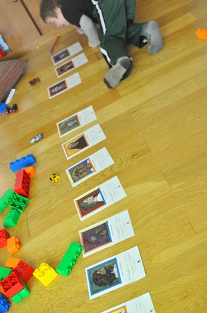 lining up Hats in History cards for a timeline